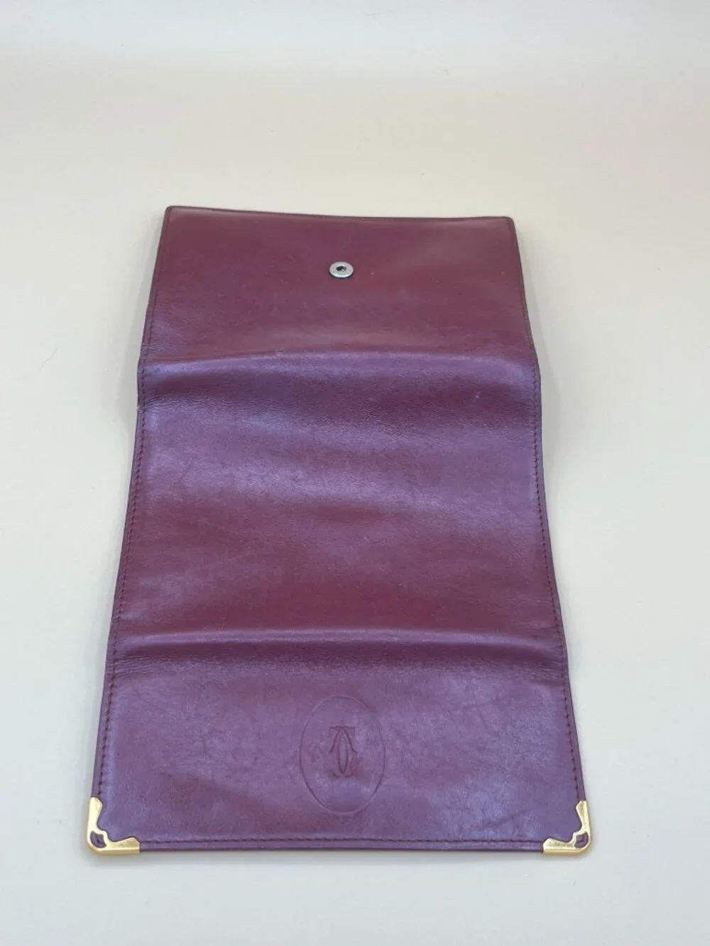 Cartier Paris Vintage Bordeaux Leather Long Trifold Wallet Gold Corners Kisslock